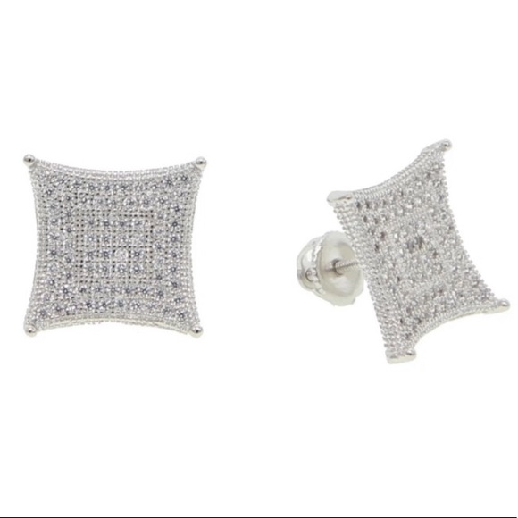 New! Sterling Silver Pave Stud Earrings - Picture 1 of 7